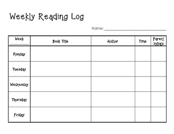 Weekly Reading Log by What's Mine Is Yours | Teachers Pay Teachers