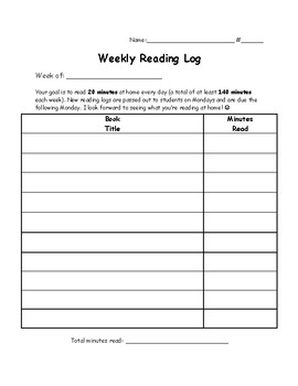 Weekly Reading Log by Kailey Gehres | TPT