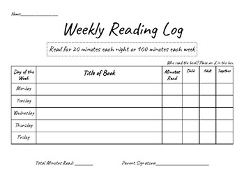 Weekly Reading Log by Sarah Wolfe | Teachers Pay Teachers