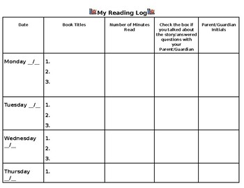 Preview of Weekly Reading Log