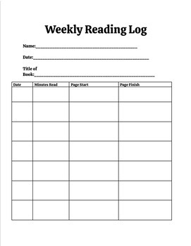 Weekly Reading Log by Mrs Ampersand In The Middle | TPT