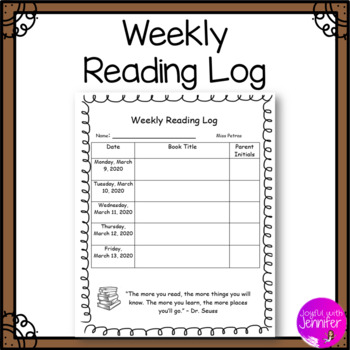 Preview of Weekly Reading Log