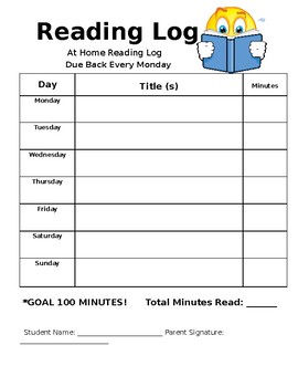 weekly homework reading log