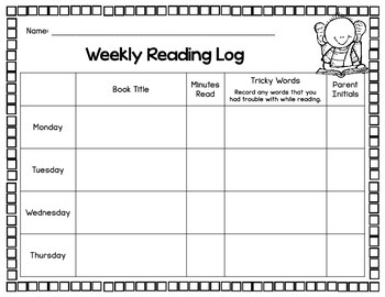 Preview of Weekly Reading Log FREE