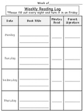 Weekly Reading Log Homework Template