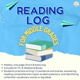 Weekly Reading Log-Includes Summary Practice & Reading Com