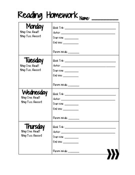 Reading Log Monday-Thursday With and Without Parent Signature Space