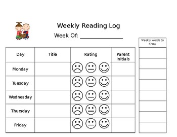 Preview of Weekly Reading Log: With a place for Sight Words