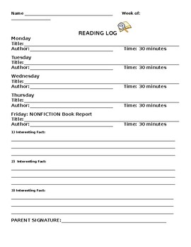 Weekly Reading Log - nonfiction by Smart and Simple Teachin' | TpT