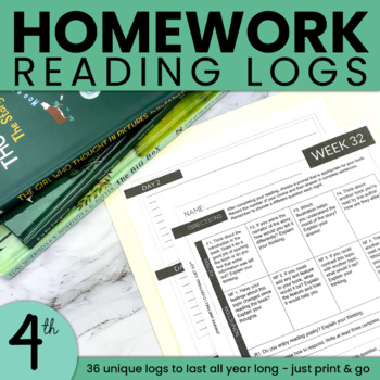 Preview of Reading Homework - Response Questions & Logs for Independent Home Reading 4th