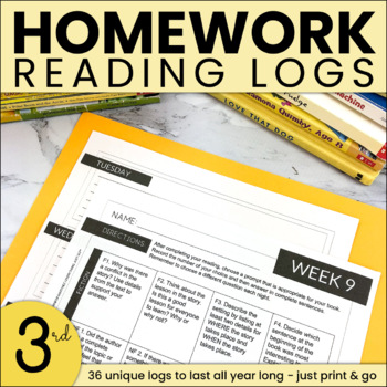 Preview of Reading Log 3rd Grade - Weekly Independent Reading Comprehension Homework