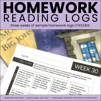 Preview of Weekly Reading Logs -  Homework Reading Response Logs FREEBIE