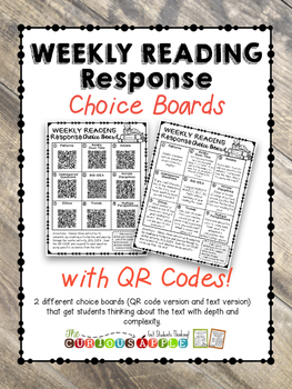 Preview of Weekly Reading Response Choice Boards with QR CODES (FICTION VERSION)