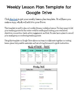 Preview of Weekly Reading & Writing Workshop Lesson Plan Template for Google Drive!