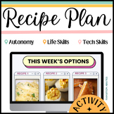 Weekly Recipe Plan | SPED Life Skills Cooking  | Meal Voti