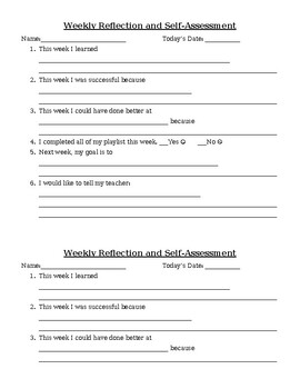 Preview of Weekly Reflection and Self Assessment (Personalized Learning Format)