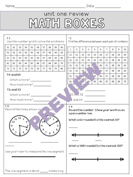 Weekly Reviews Unit One Everyday Math, 3rd Grade by Silver Scissors