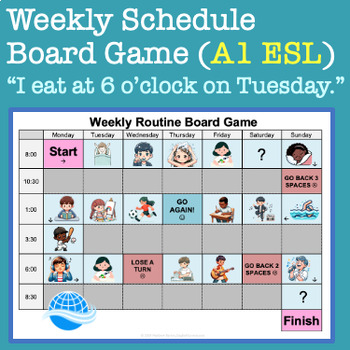 Preview of Weekly Routines Board Game: Practice Prepositions, Days & Time (A1 ESL)