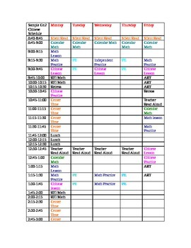 Preview of Resource- Weekly Sample Schedule Chinese Gr2