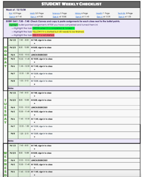 Preview of Weekly Schedule & Checklist for Remote Learning or in School (EDITABLE)