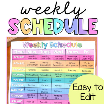 Preview of Schedule | Weekly Schedule | Editable Schedule with Times