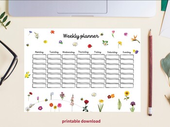 Preview of Weekly Schedule Printable, Hourly Planner, Weekly Organiser, floral planner