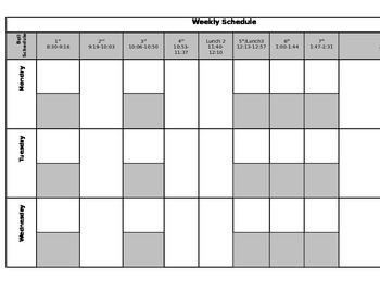 Preview of Weekly Schedule / Self-Contained / Middle School / Special Education