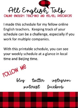 Preview of Weekly Schedule for Online English Teachers