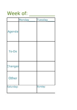 Preview of Weekly Schedule for Planner