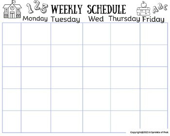 Weekly Schedule for Teachers, Parents, Students, Back to School, Prek-2nd