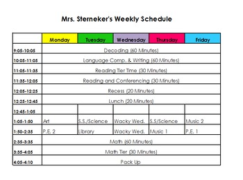 Preview of Weekly Schedule/Lesson Plan Template Editable