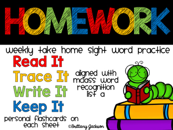 weekly sight word homework