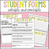 Editable Speech Forms Freebie: Weekly Note, IEP At A Glance, and Teacher Input