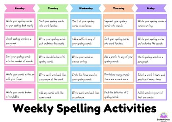 Weekly Spelling Choice Matrix Activities Fast Finisher - TeachLearnCreate