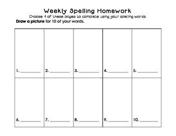 weekly spelling homework template