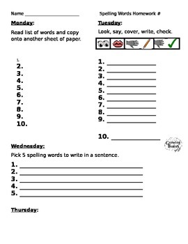 Preview of Weekly Spelling Homework Template- Editable