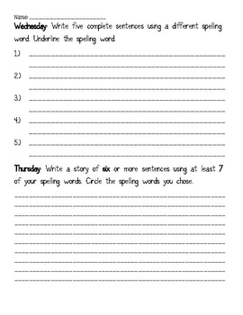 Weekly Spelling List Homework Sheet by Smiles for Second Grade | TPT