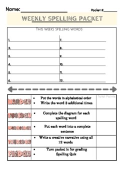 Preview of Weekly Spelling Packet, Daily Spelling Activities, 12 words