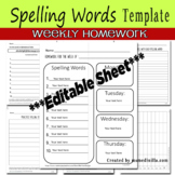 Weekly Spelling Words Homework Sheet Template