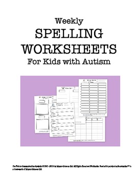 Preview of Weekly Spelling Worksheets for Kids with Autism