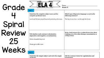 Preview of Weekly Spiral Review Homework & Assessments- ELA 4