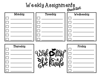 Preview of Weekly Student Assignment Checklist