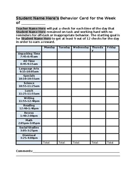 Preview of Weekly Student Behavior Goal Tracker Sheet