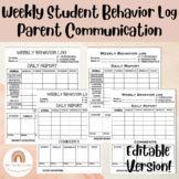 Weekly Student Behavior Log- Editable - Parent Communication
