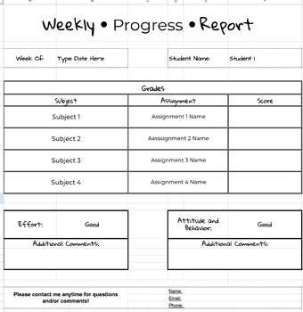 Preview of Weekly Student Progress Page