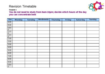 Preview of Weekly Study (revision) Timetable (editable and fillable resource)