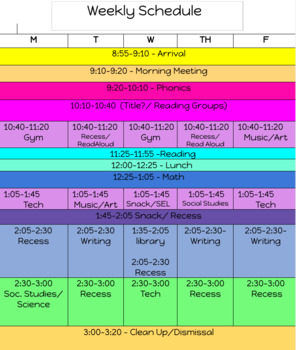Preview of Weekly Subject Schedule 