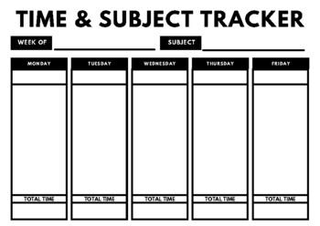 Preview of Weekly Subject & Time Tracker