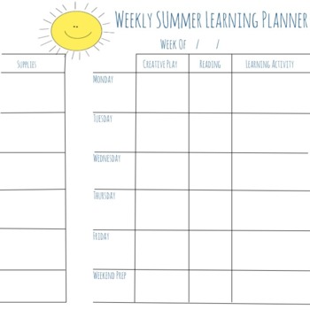 Preview of Weekly Summer Learning Planner