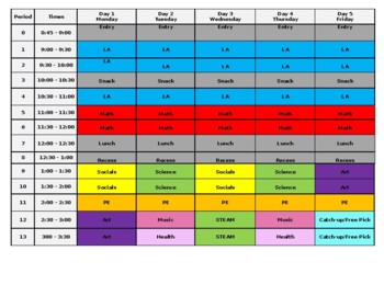 Preview of Weekly Teacher Schedule Overview